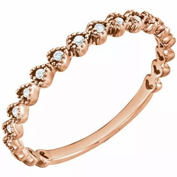 handmade Jewelry - Diamond Heart Band Ring Rose Gold 14K Size 7